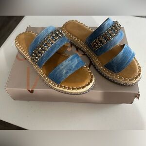 Crown Vintage Denim Embellished Espadrilles